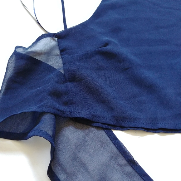 Size 6 (small) Dark Blue Sheer Tie Up Crop Top - Picture 2 of 3